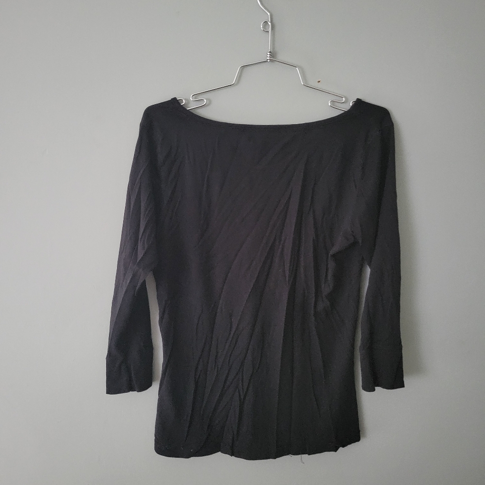 Classic Black V-Neck Quarter Length Tee, size Small - Picture 4 of 4
